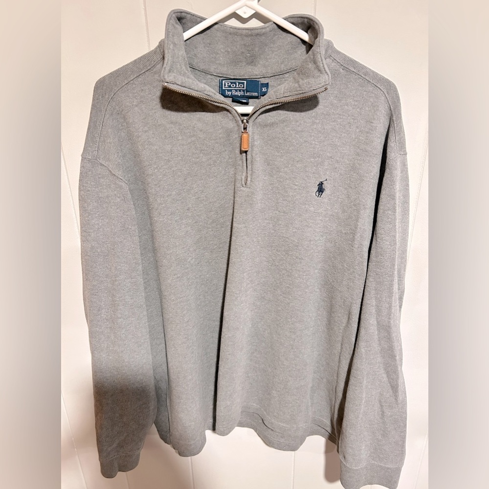 Men’s XL Polo By Ralph Lauren Estate Rib Quarter Zip Gray Pullover Sweater
